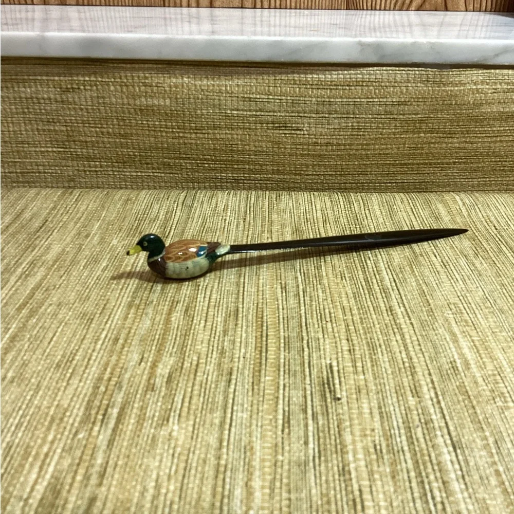 Vintage Lacquer Duck Letter Opener Hand Carved and Painted